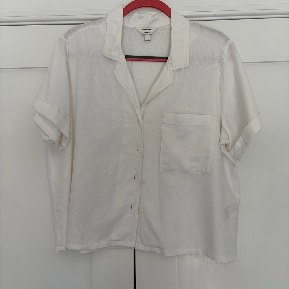 Banana Republic White Linen-Blend Button Shirt